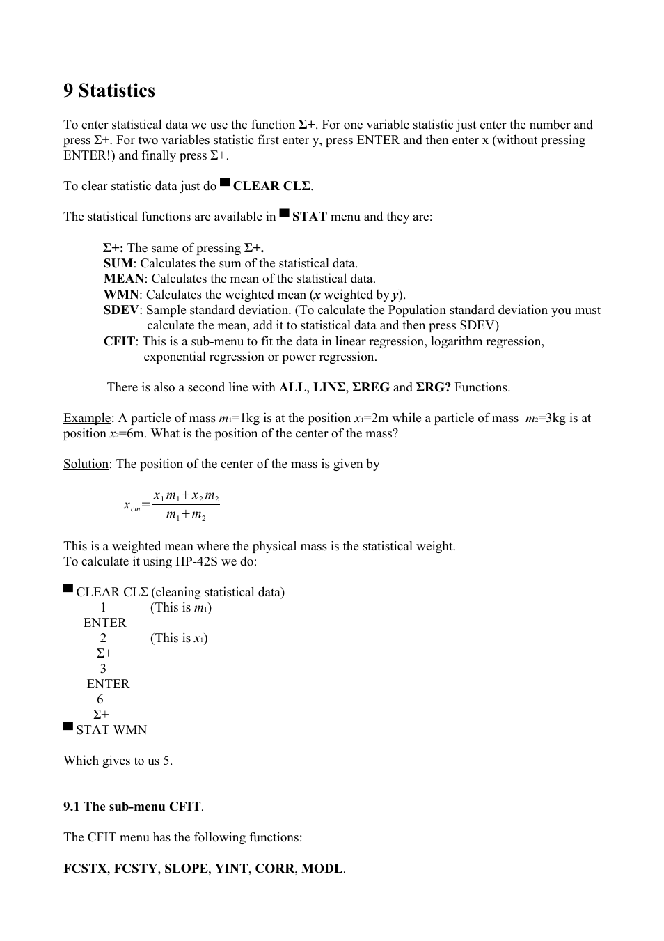 9 statistics | HP 42S User Manual | Page 26 / 33