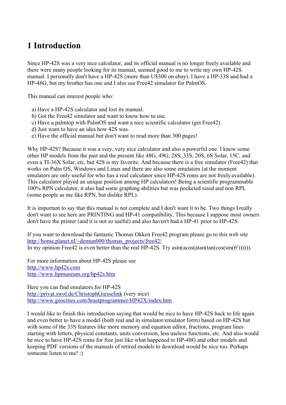 1 introduction | HP 42S User Manual | Page 3 / 33
