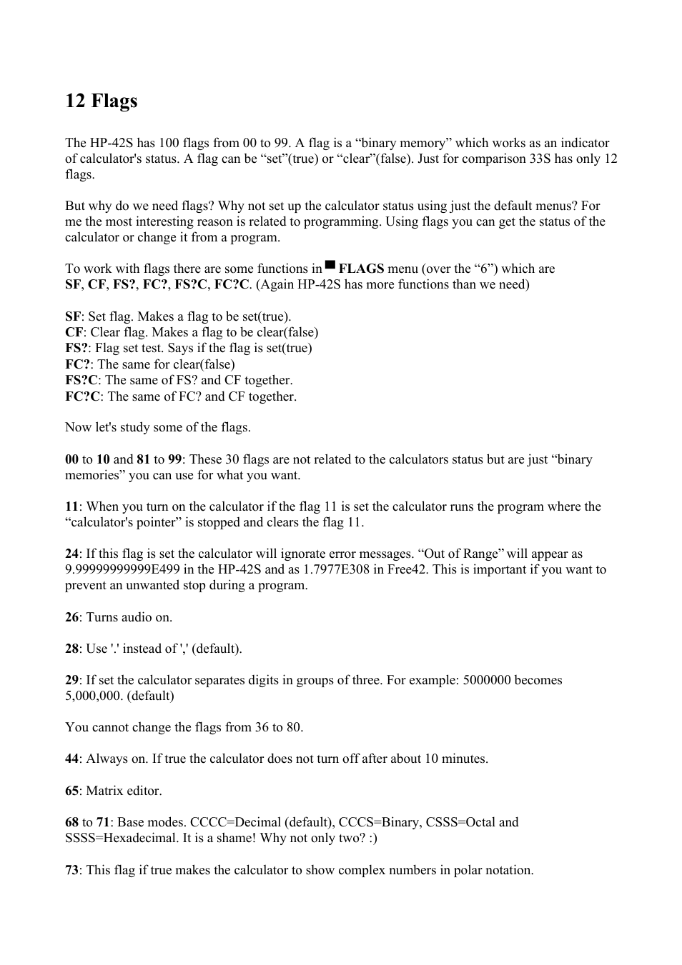 12 flags | HP 42S User Manual | Page 32 / 33