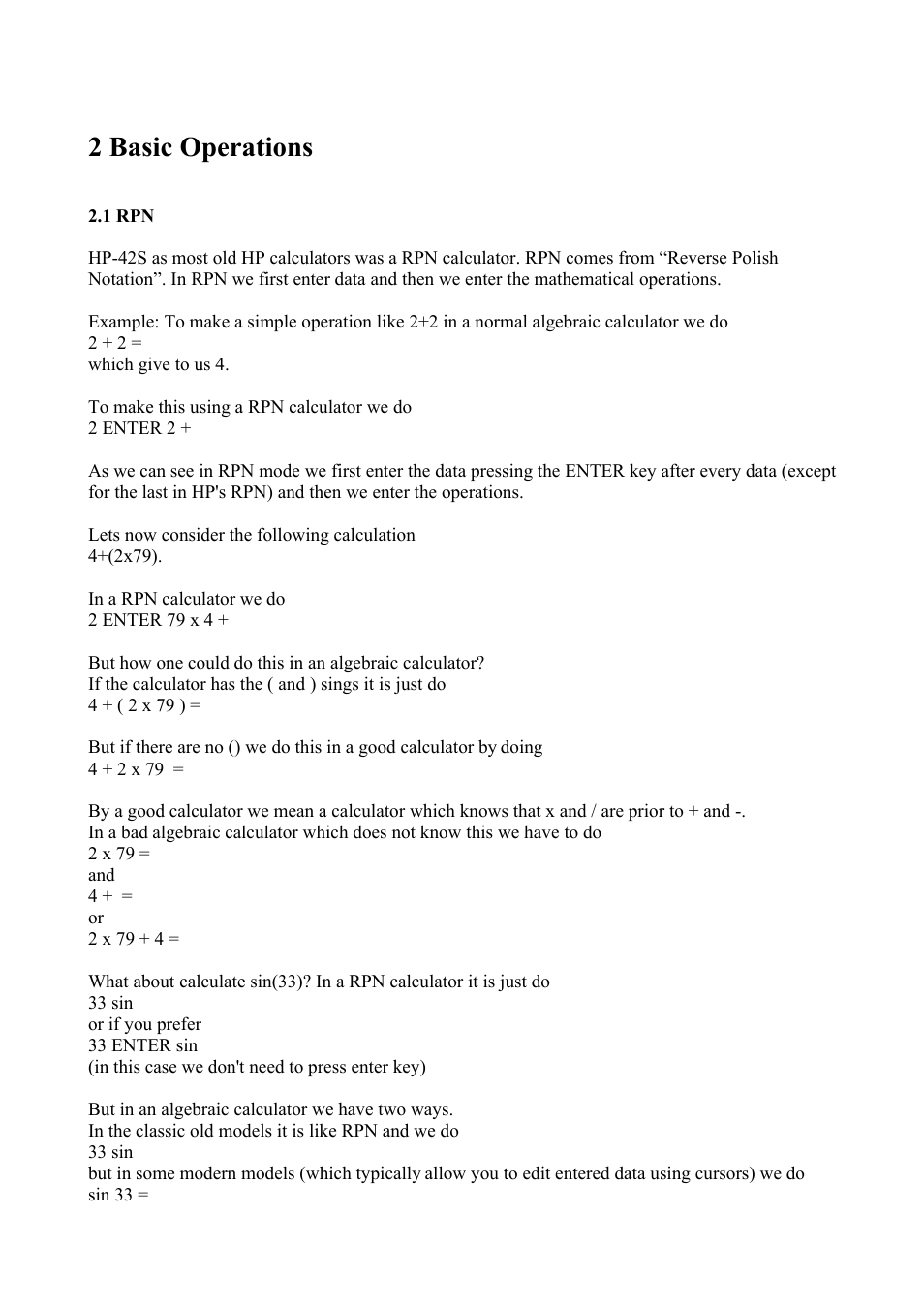 2 basic operations | HP 42S User Manual | Page 4 / 33