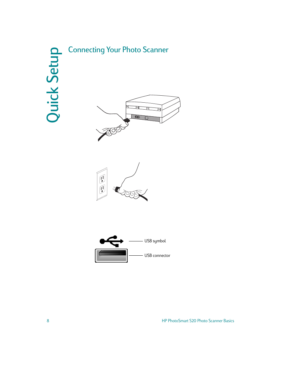 Quick setup, Connecting your photo scanner | HP S20 User Manual | Page 10 / 46
