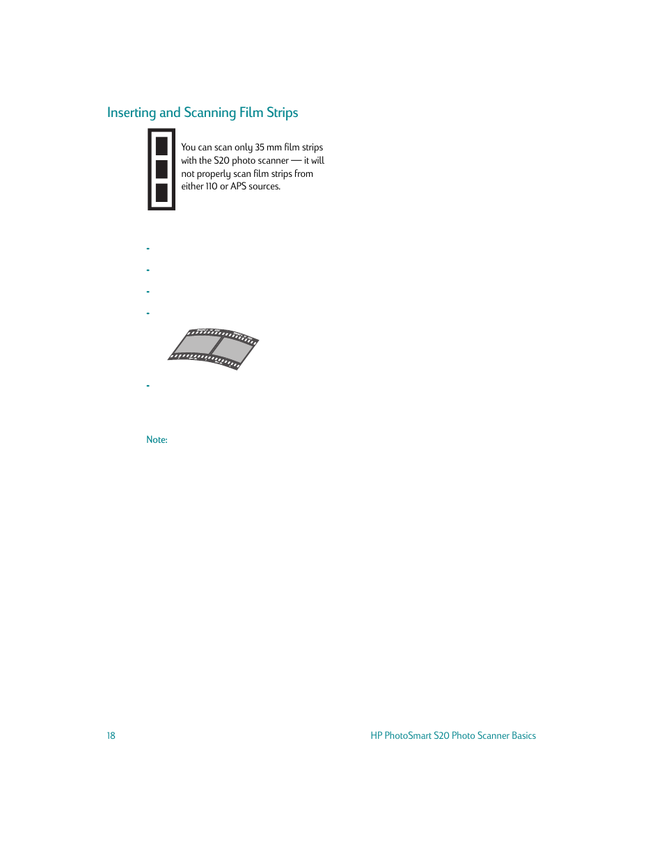 Inserting and scanning film strips | HP S20 User Manual | Page 20 / 46