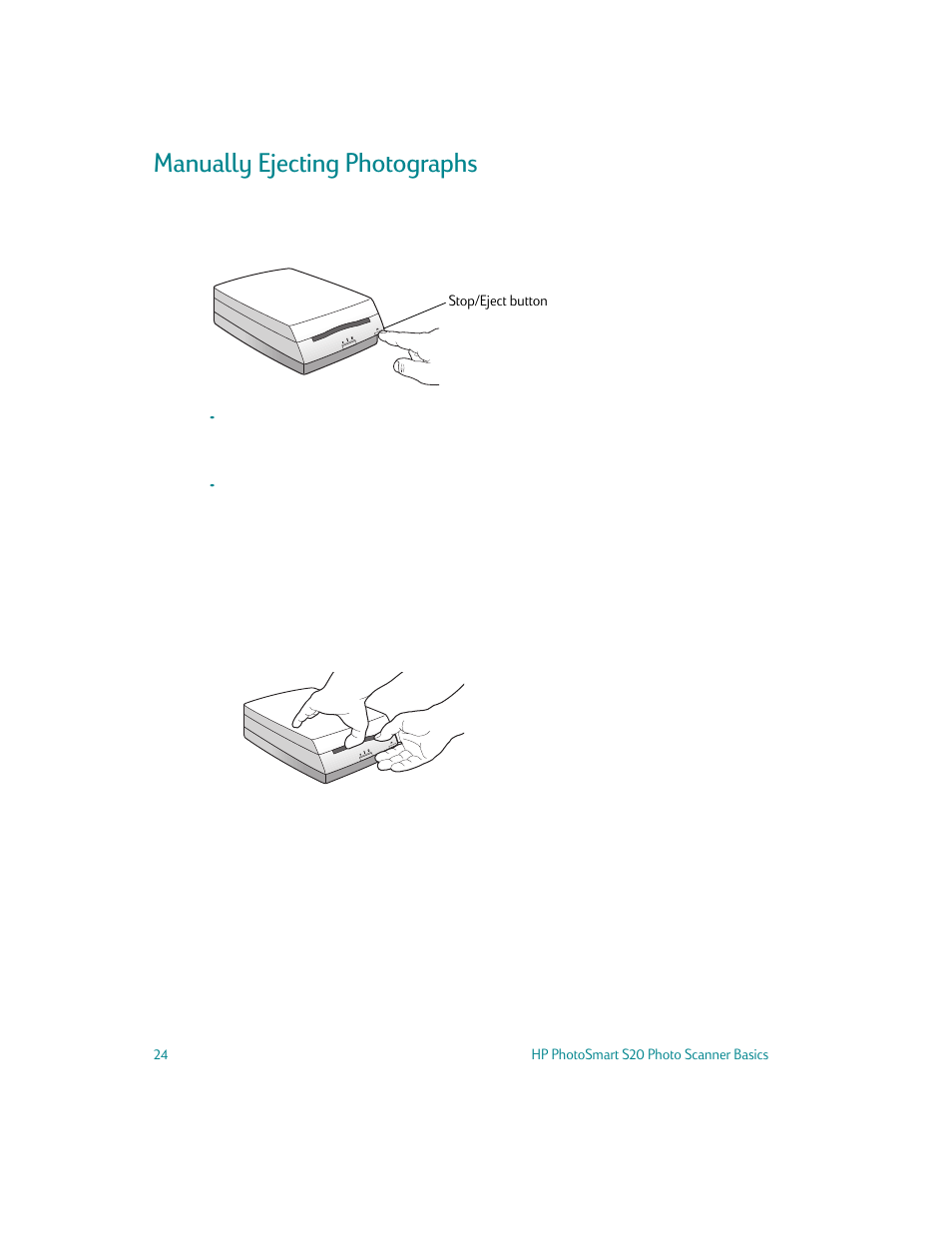 Manually ejecting photographs | HP S20 User Manual | Page 26 / 46