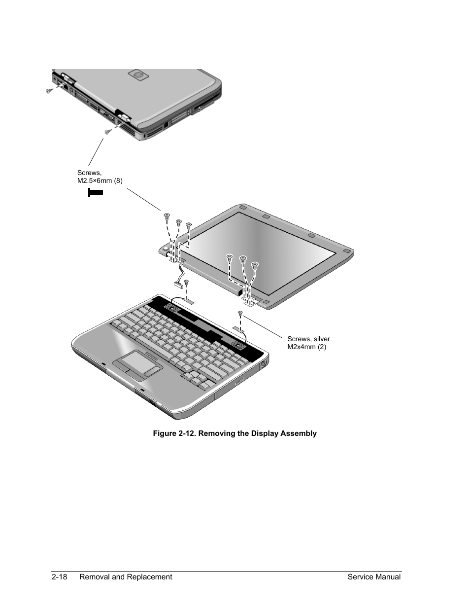 Figure 2-12. removing the display assembly -18 | HP ze4200 User Manual | Page 52 / 126