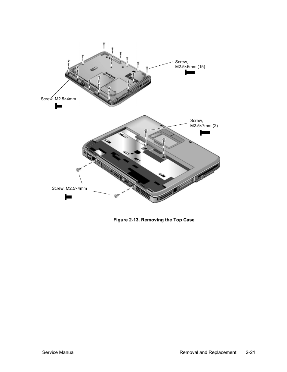 Figure 2-13. removing the top case -21 | HP ze4200 User Manual | Page 55 / 126