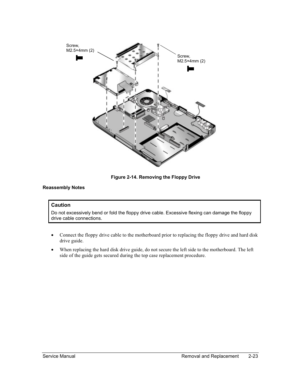 Figure 2-14. removing the floppy drive -23 | HP ze4200 User Manual | Page 57 / 126