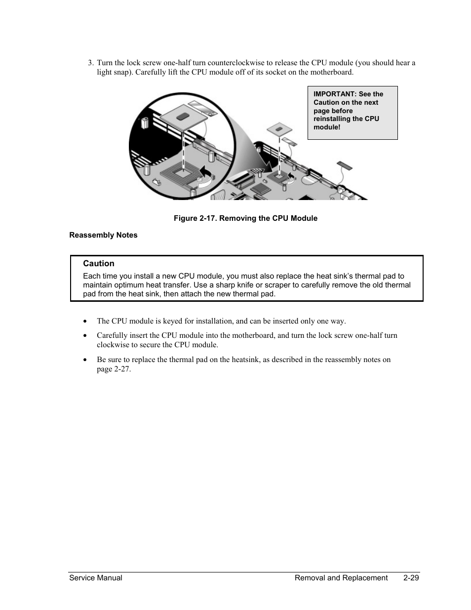 Figure 2-17. removing the cpu module -29 | HP ze4200 User Manual | Page 63 / 126