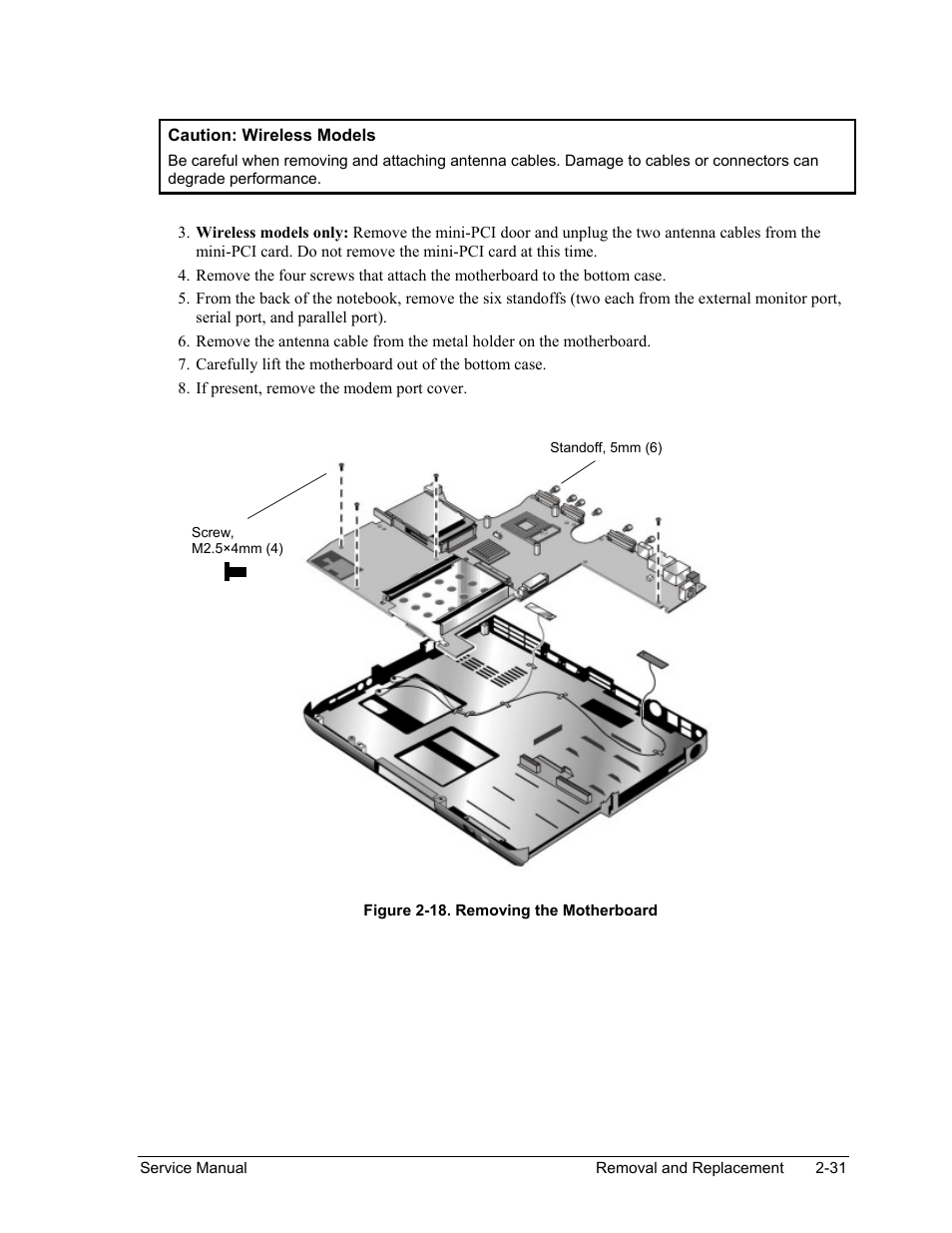 Figure 2-18. removing the motherboard -31 | HP ze4200 User Manual | Page 65 / 126