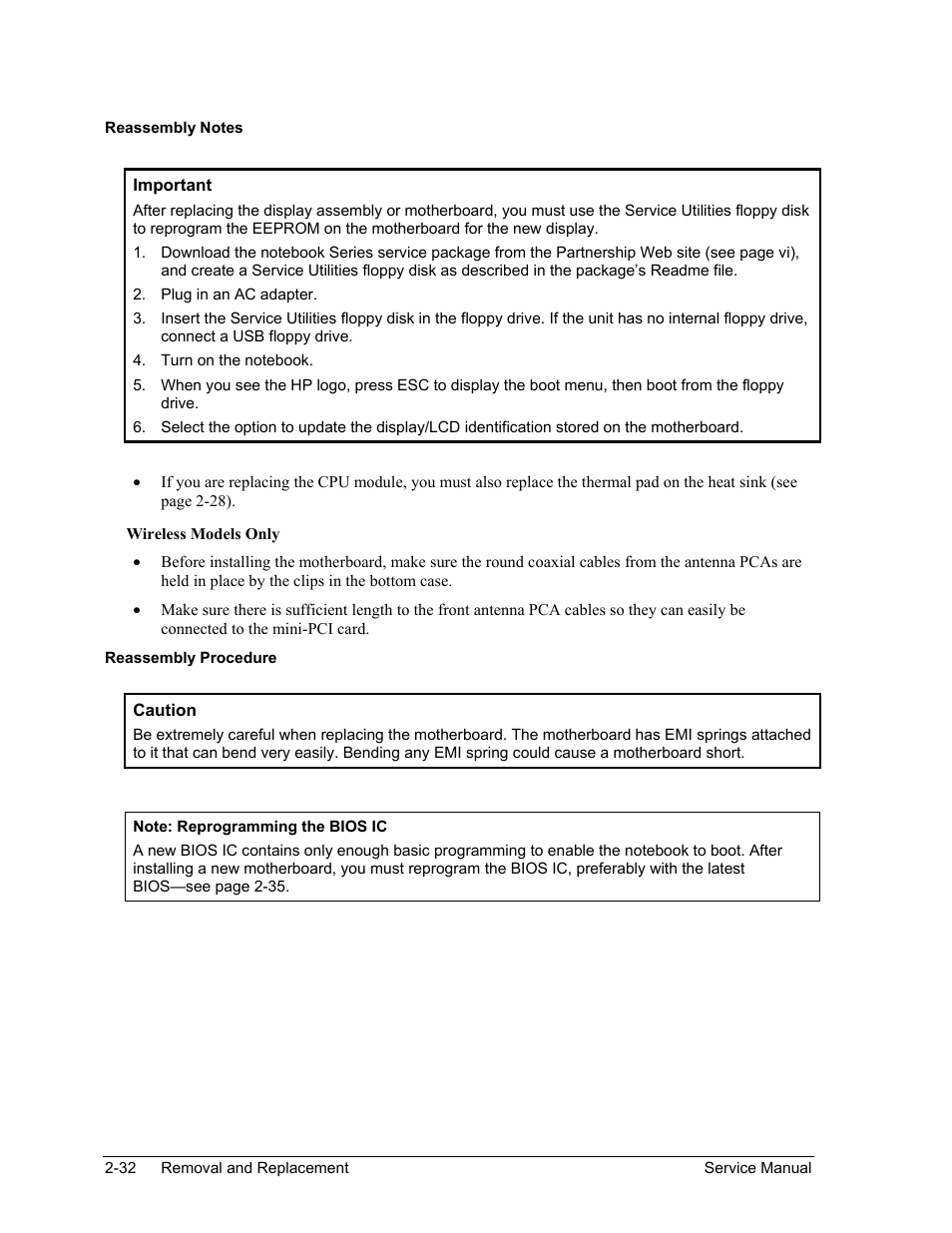 Reassembly notes, Wireless models only | HP ze4200 User Manual | Page 66 / 126