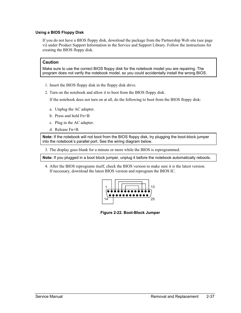 Using a bios floppy disk, Figure 2-22. boot-block jumper -37 | HP ze4200 User Manual | Page 71 / 126