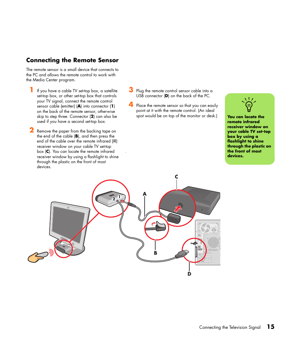 Connecting the remote sensor | HP Getting Started Guide User Manual | Page 19 / 80