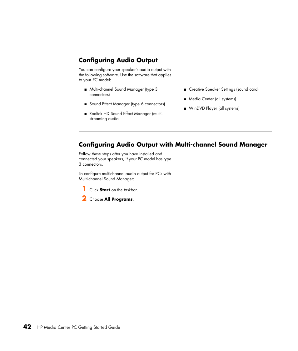 Configuring audio output, Sound manager | HP Getting Started Guide User Manual | Page 46 / 80