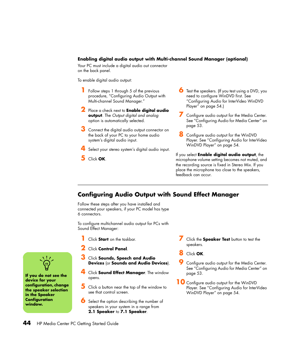 Configuring audio output with sound effect manager | HP Getting Started Guide User Manual | Page 48 / 80