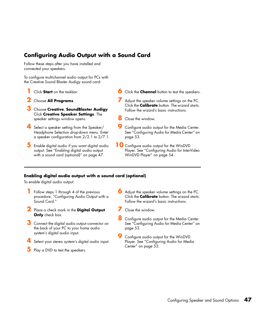 Configuring audio output with a sound card | HP Getting Started Guide User Manual | Page 51 / 80