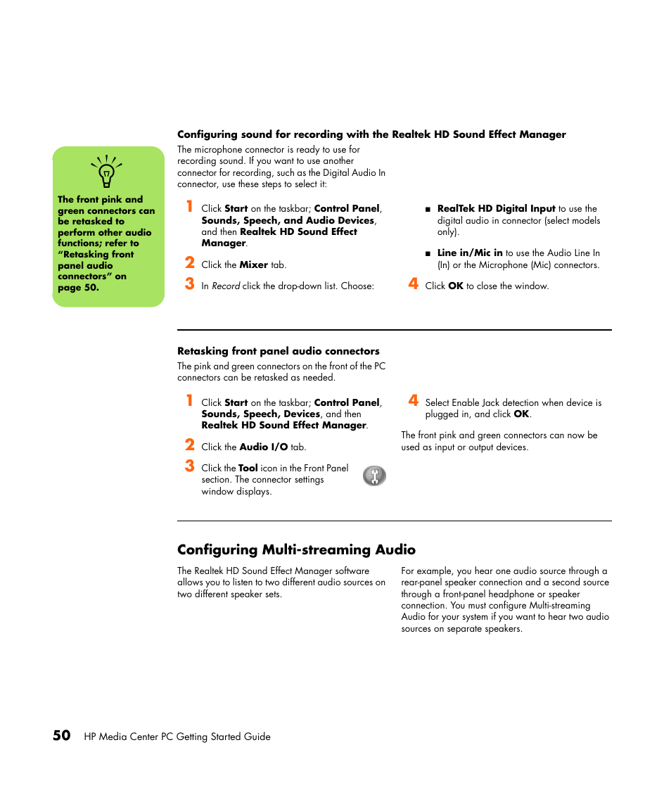 Configuring multi-streaming audio | HP Getting Started Guide User Manual | Page 54 / 80