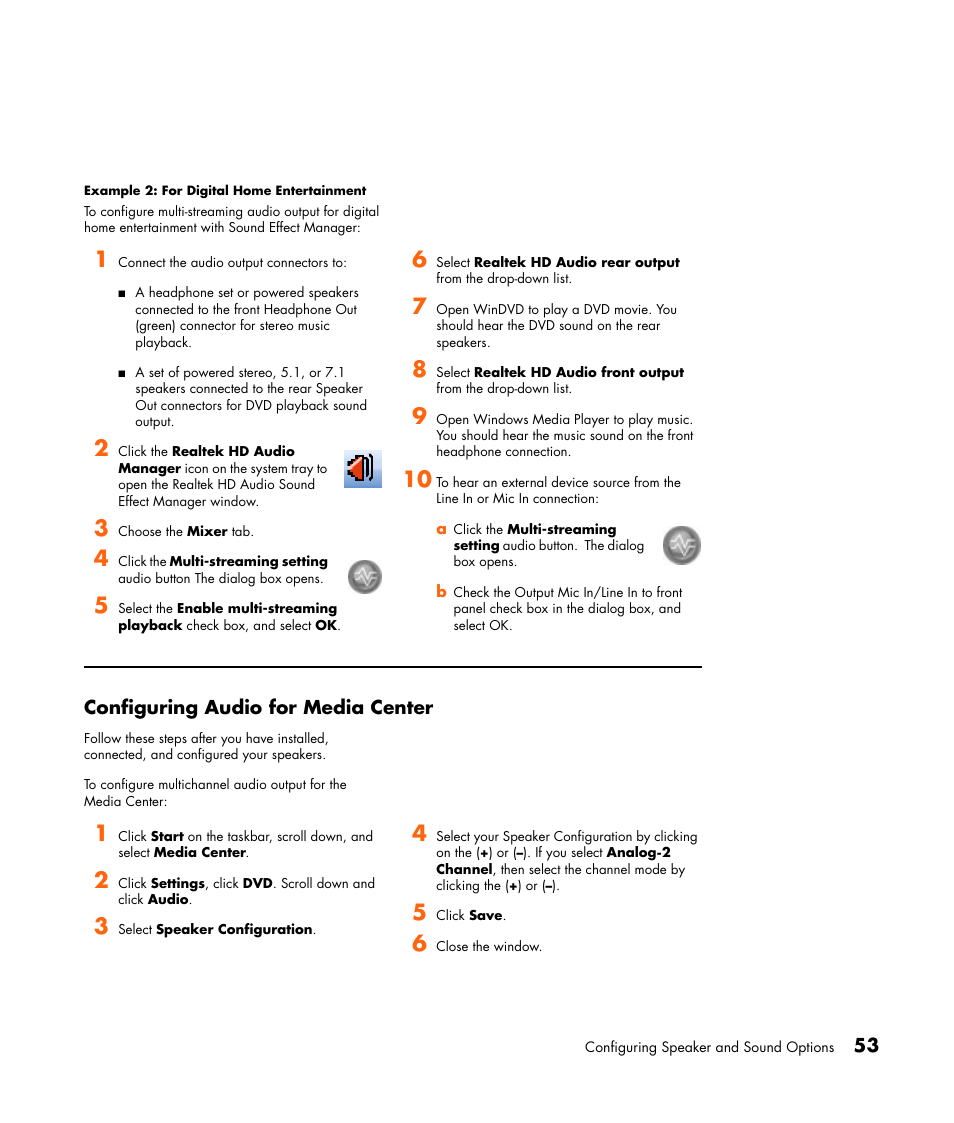 Configuring audio for media center | HP Getting Started Guide User Manual | Page 57 / 80