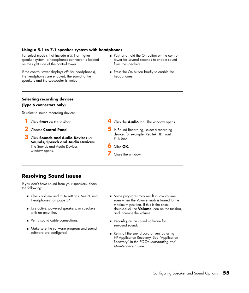 Resolving sound issues | HP Getting Started Guide User Manual | Page 59 / 80