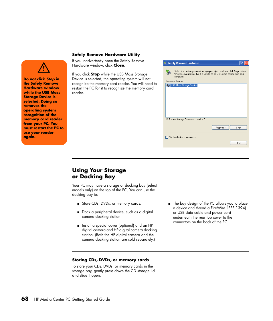 Using your storage or docking bay | HP Getting Started Guide User Manual | Page 72 / 80