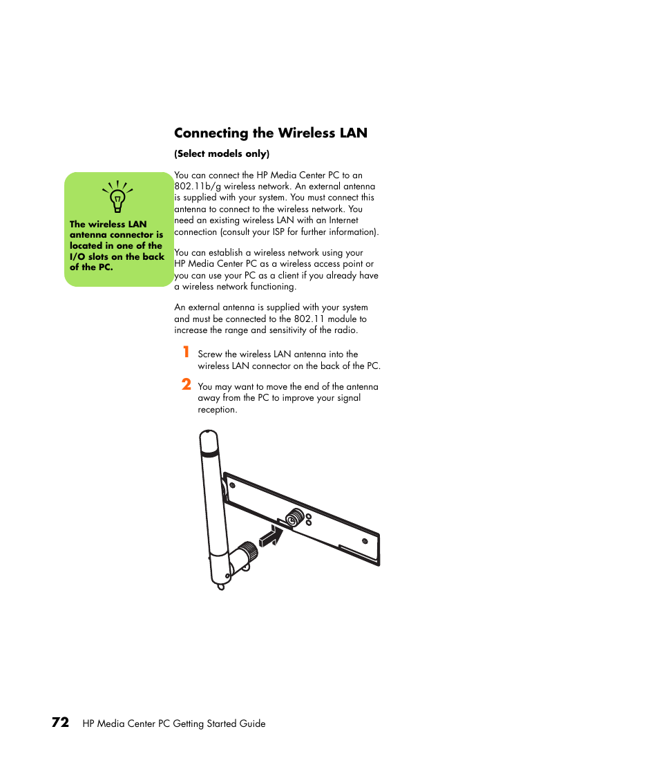 Connecting the wireless lan | HP Getting Started Guide User Manual | Page 76 / 80