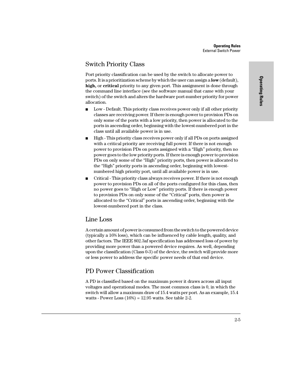 Switch priority class, Line loss, Pd power classification | Switch priority class -5, Line loss -5, Pd power classification -5 | HP procurve J8164A User Manual | Page 15 / 32