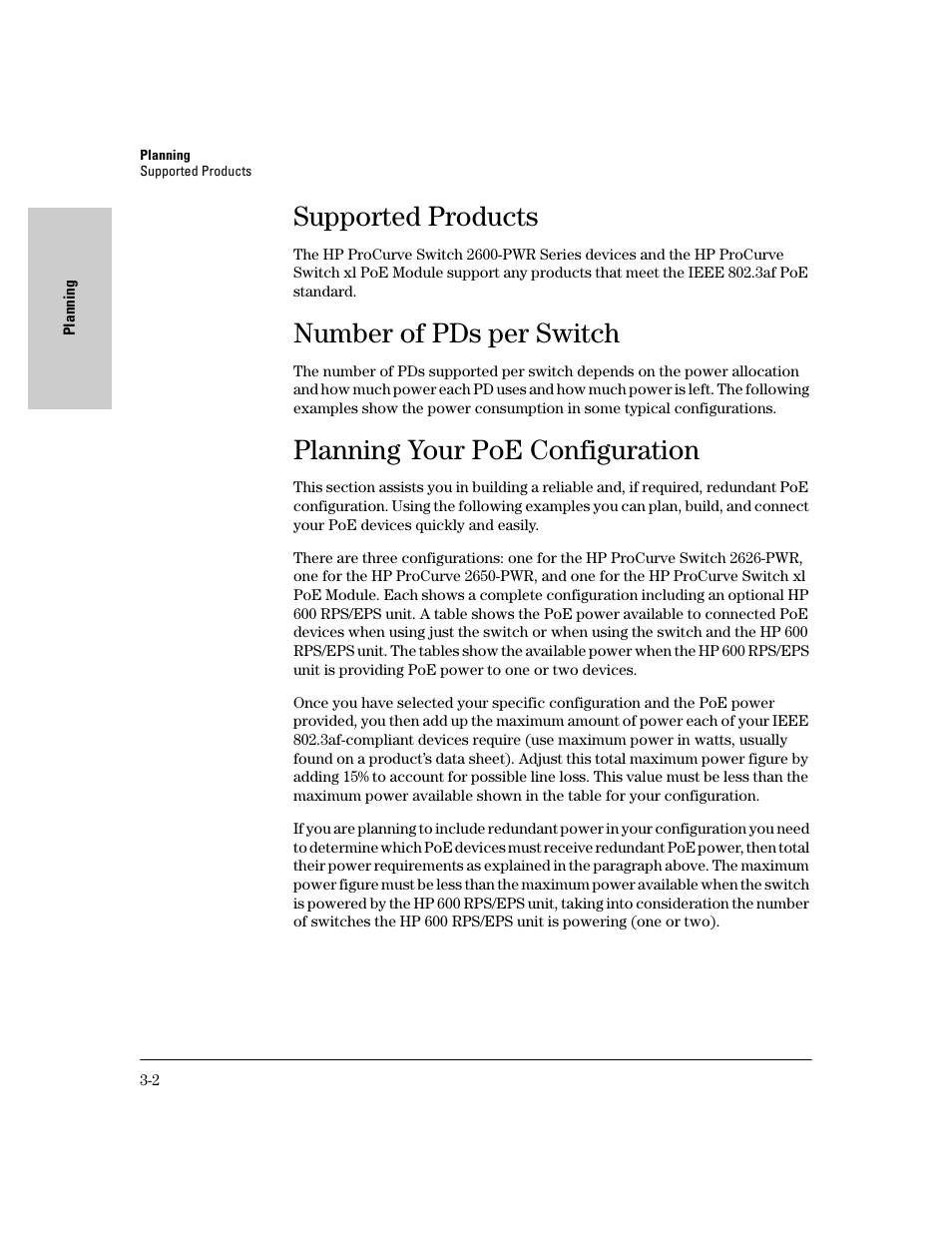 Supported products, Number of pds per switch, Planning your poe configuration | Supported products -2, Number of pds per switch -2, Planning your poe configuration -2 | HP procurve J8164A User Manual | Page 18 / 32