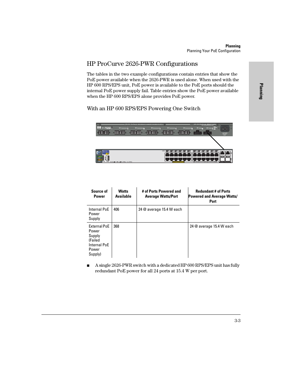 Hp procurve 2626-pwr configurations, With an hp 600 rps/eps powering one switch, Hp procurve 2626-pwr configurations -3 | With an hp 600 rps/eps powering one switch -3 | HP procurve J8164A User Manual | Page 19 / 32