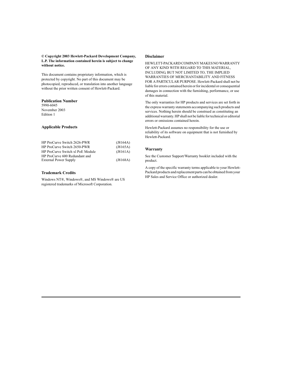 Copyright and disclaimer | HP procurve J8164A User Manual | Page 4 / 32