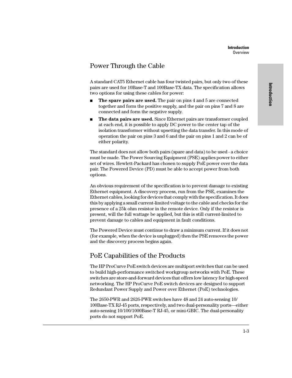 Power through the cable, Poe capabilities of the products, Poe capabilities of the products -3 | HP procurve J8164A User Manual | Page 9 / 32