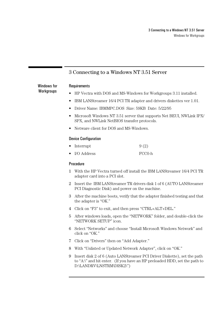 3 connecting to a windows nt 3.51 server | HP 04H8095 User Manual | Page 11 / 28