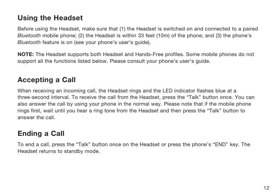 Using the headset, Accepting a call, Ending a call | HP F8T064UKHP User Manual | Page 15 / 26