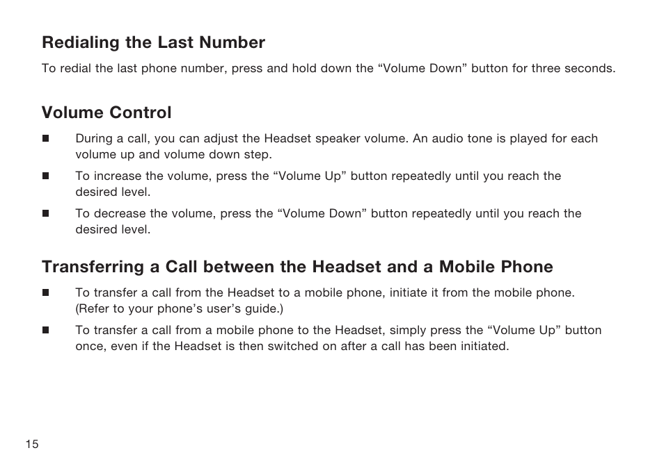 Redialing the last number, Volume control | HP F8T064UKHP User Manual | Page 18 / 26