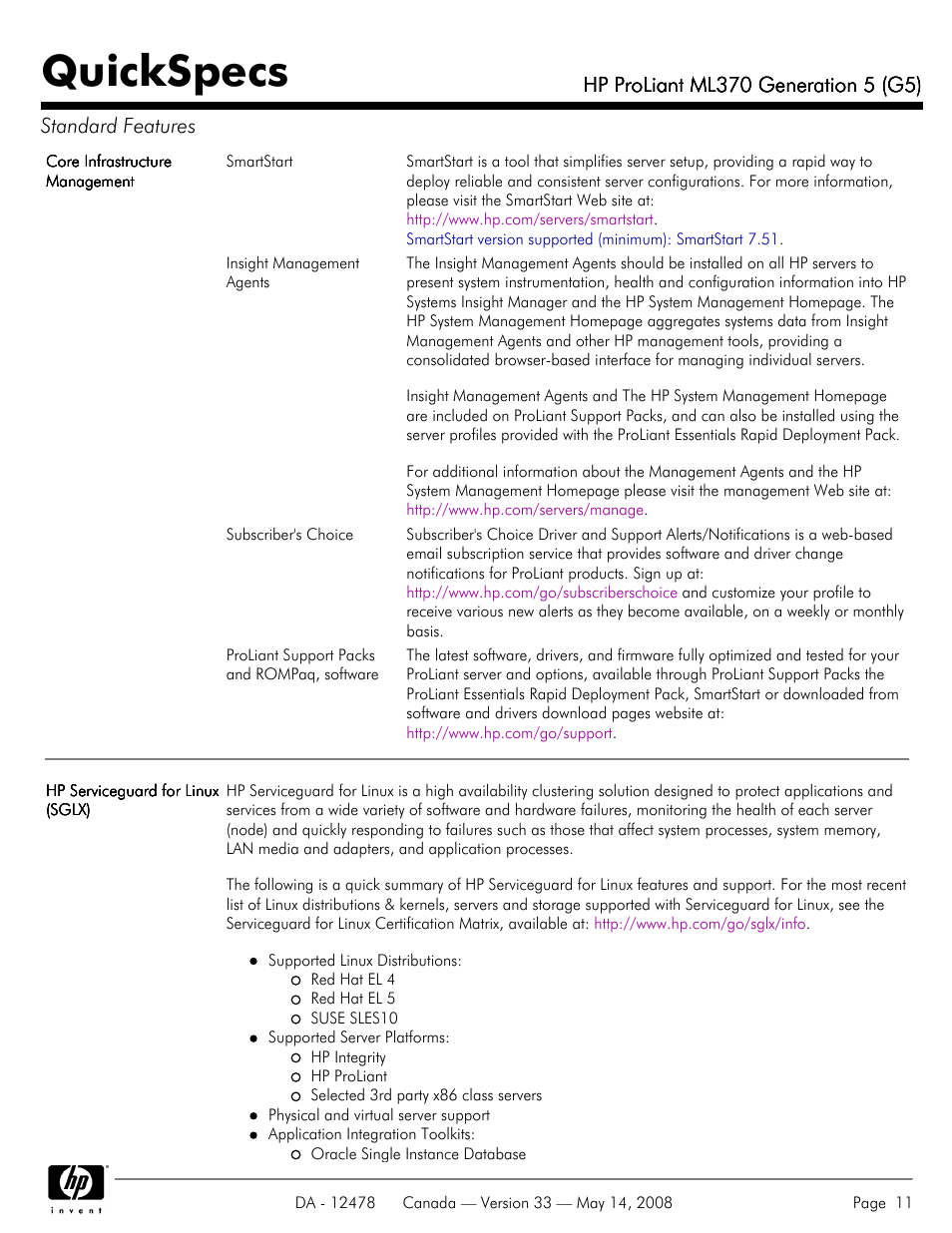 Quickspecs | HP ProLiant ML370 User Manual | Page 11 / 49