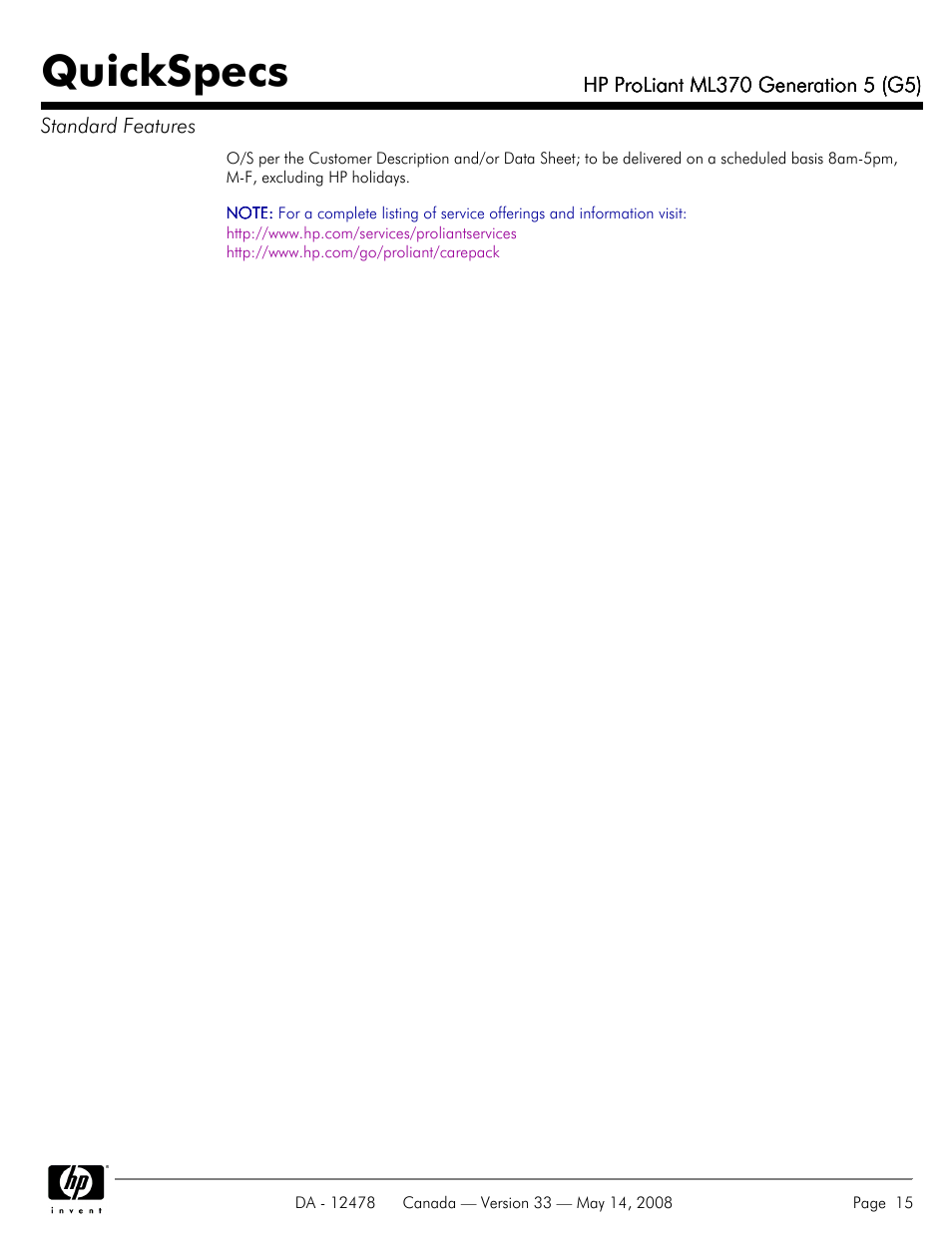 Quickspecs | HP ProLiant ML370 User Manual | Page 15 / 49