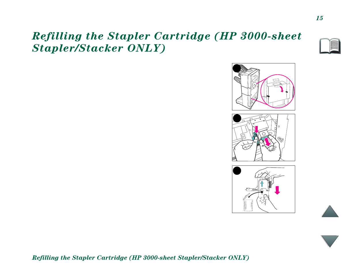 Refilling the stapler cartridge (hp3000-sheet sta | HP C4779x User Manual | Page 15 / 37