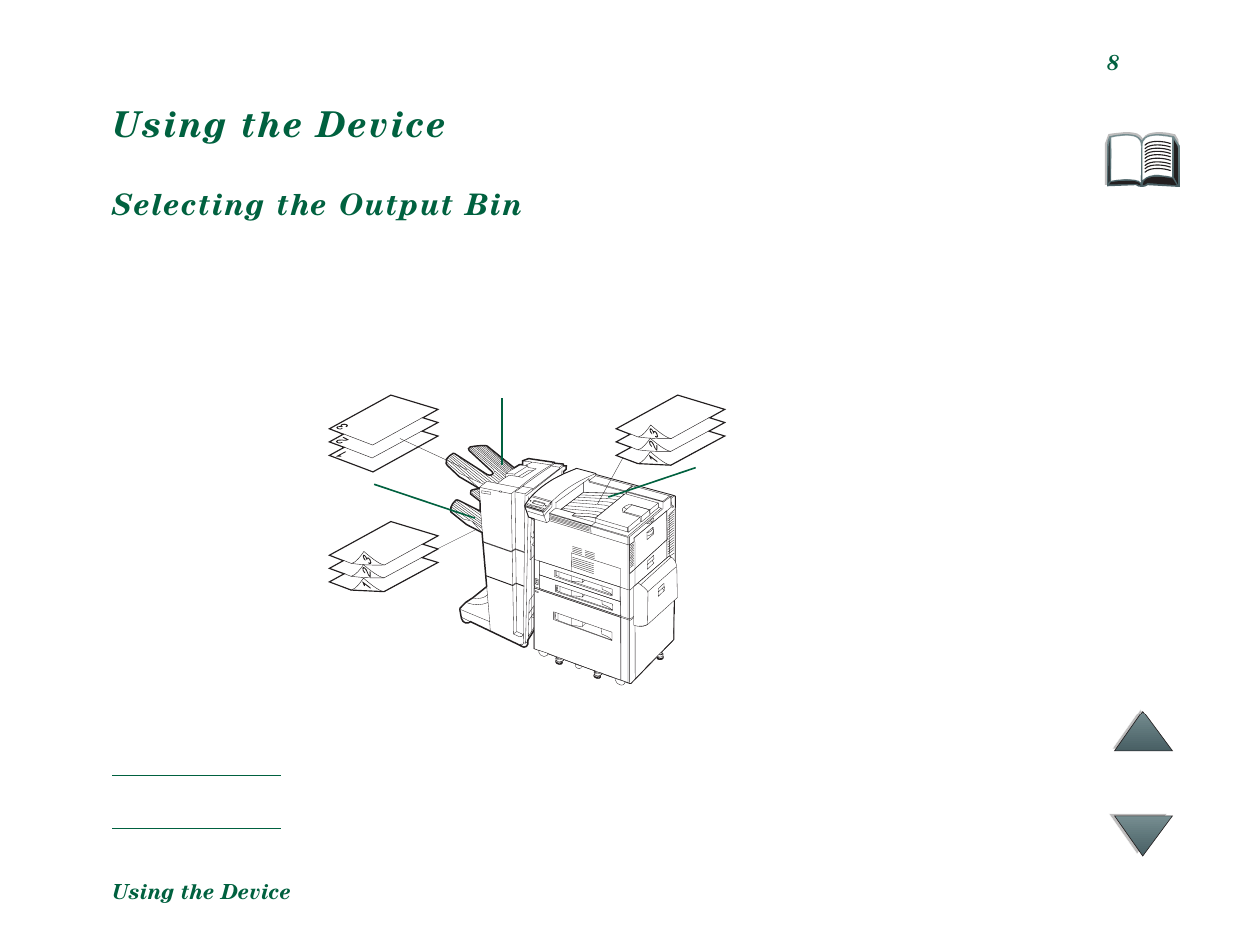 Using the device, Selecting the output bin | HP C4779x User Manual | Page 8 / 37