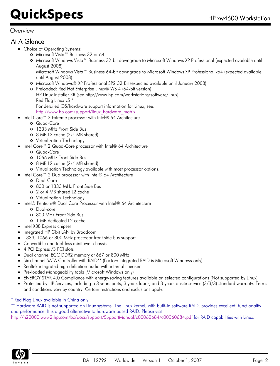 Quickspecs | HP xw4600 User Manual | Page 2 / 73