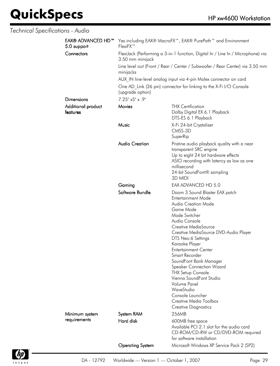 Quickspecs, Hp xw4600 workstation | HP xw4600 User Manual | Page 29 / 73