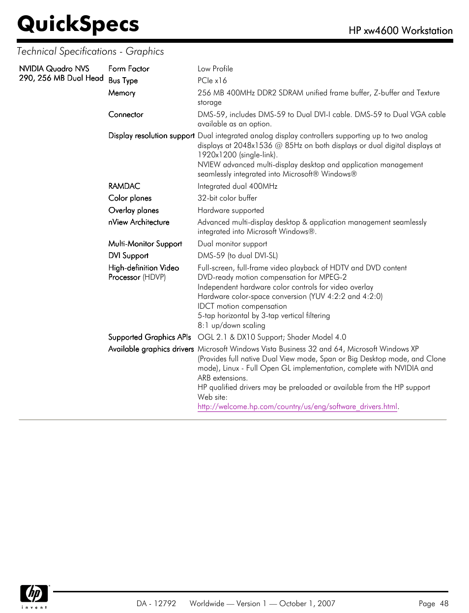 Quickspecs, Hp xw4600 workstation | HP xw4600 User Manual | Page 48 / 73