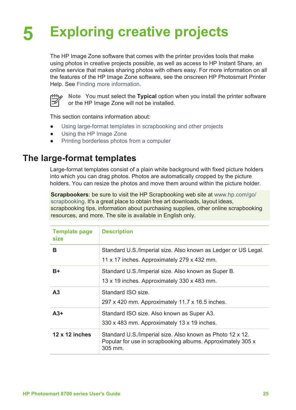 Exploring creative projects, The large-format templates, Exploring | Creative projects | HP 8700 User Manual | Page 29 / 83