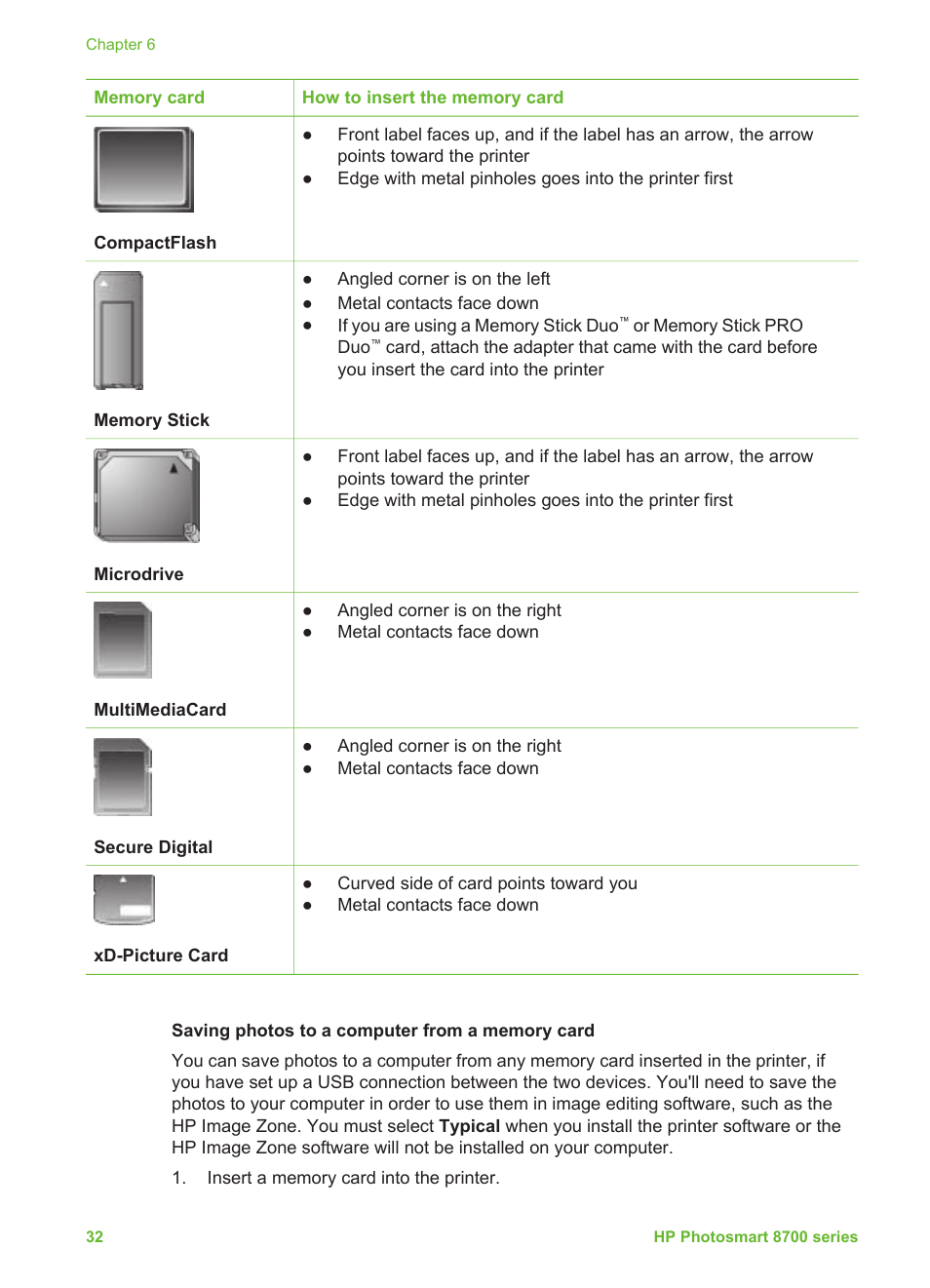 Saving photos to a computer from a memory card | HP 8700 User Manual | Page 36 / 83