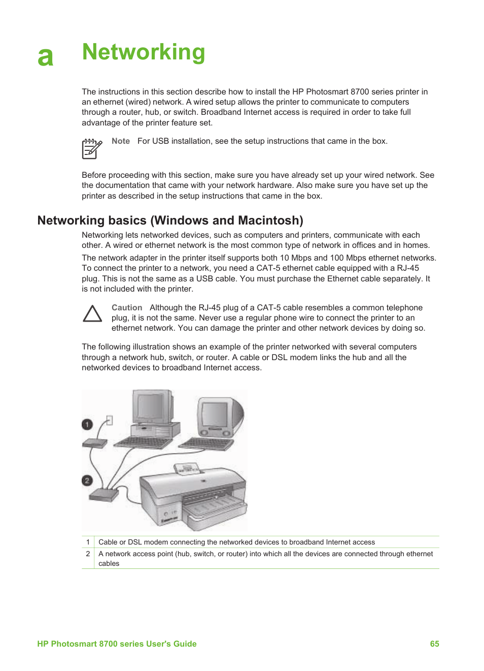 Networking, Networking basics (windows and macintosh) | HP 8700 User Manual | Page 69 / 83