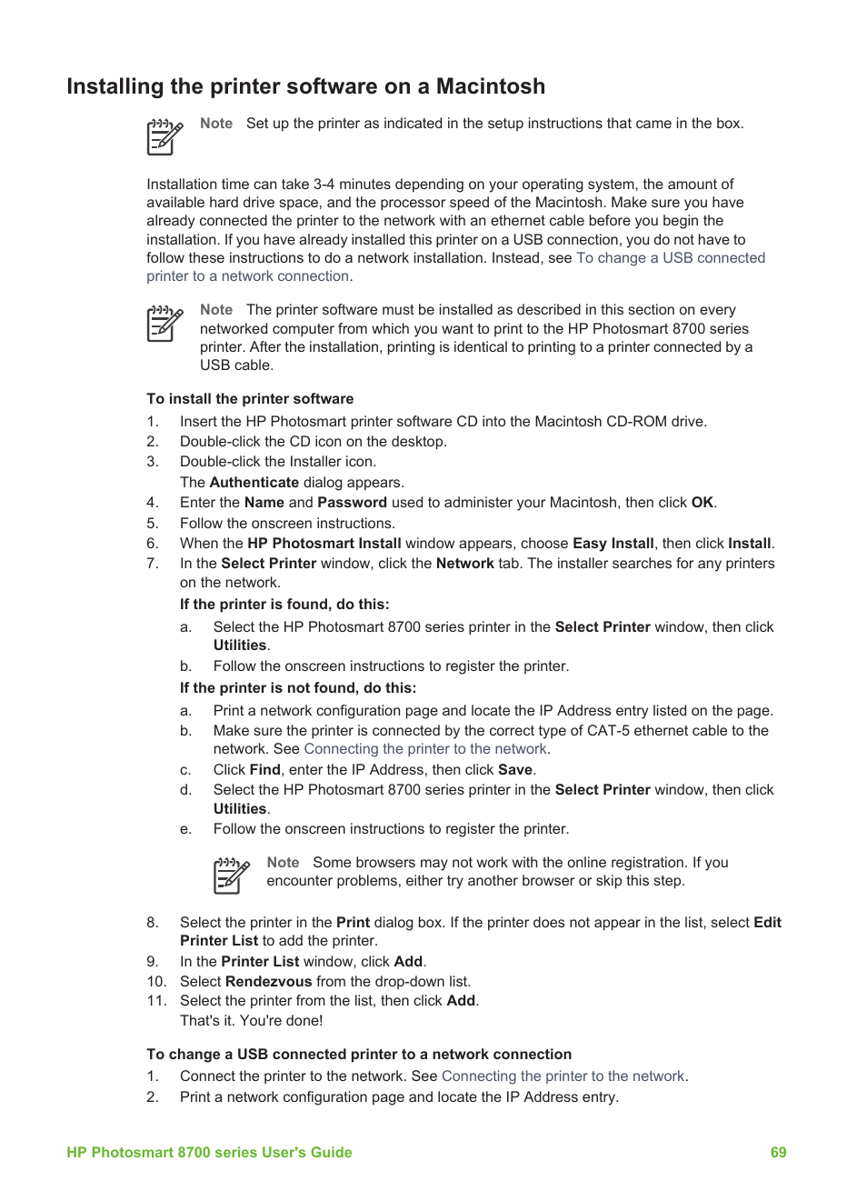 Installing the printer software on a macintosh | HP 8700 User Manual | Page 73 / 83