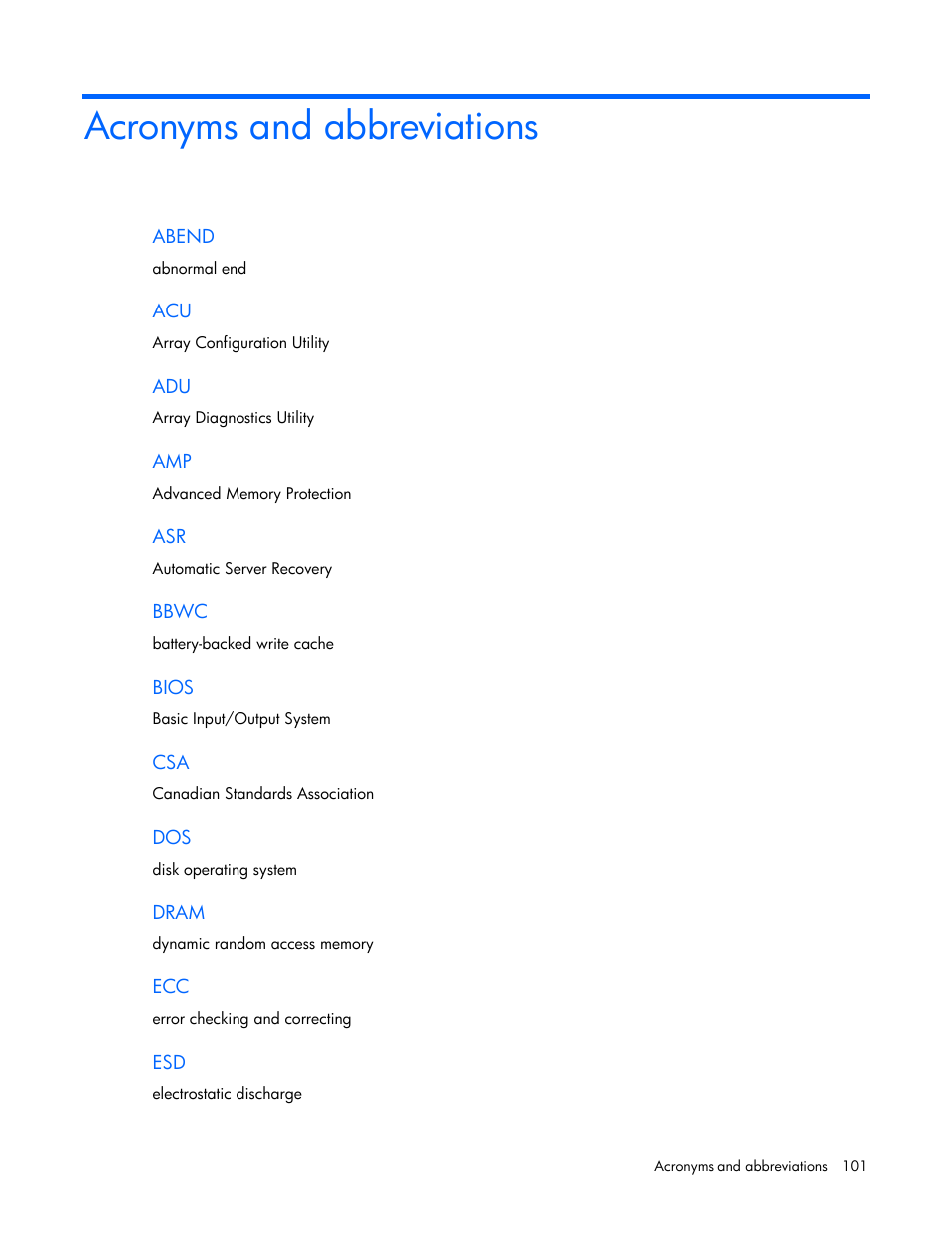 Acronyms and abbreviations | HP DL580 User Manual | Page 101 / 108