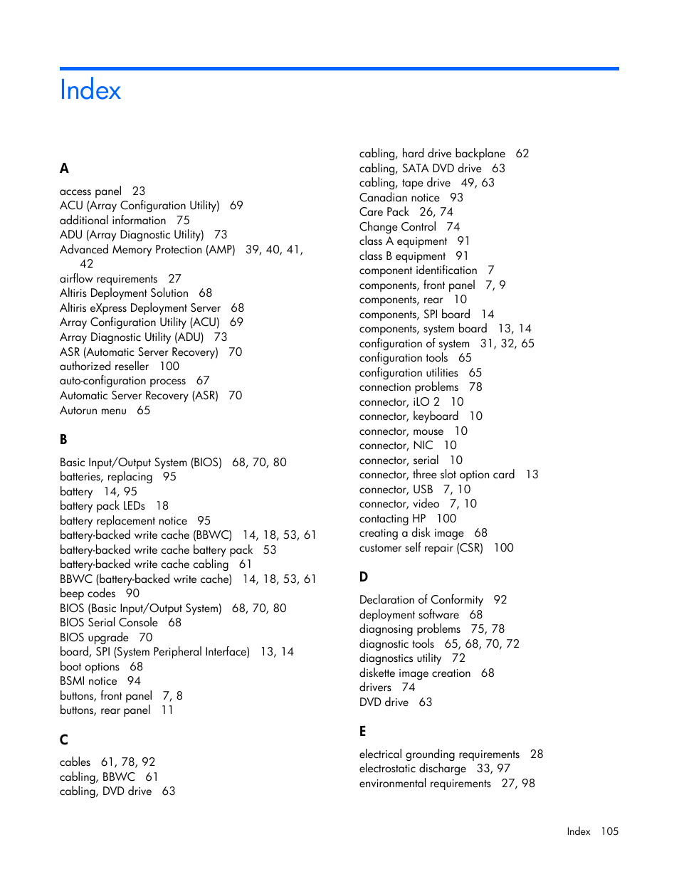 Index | HP DL580 User Manual | Page 105 / 108