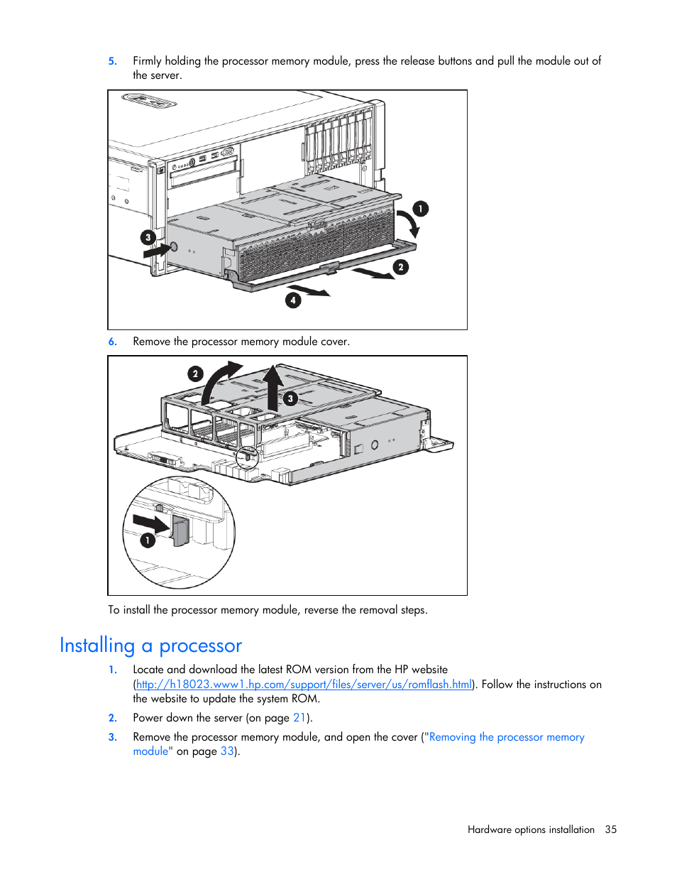 Installing a processor | HP DL580 User Manual | Page 35 / 108