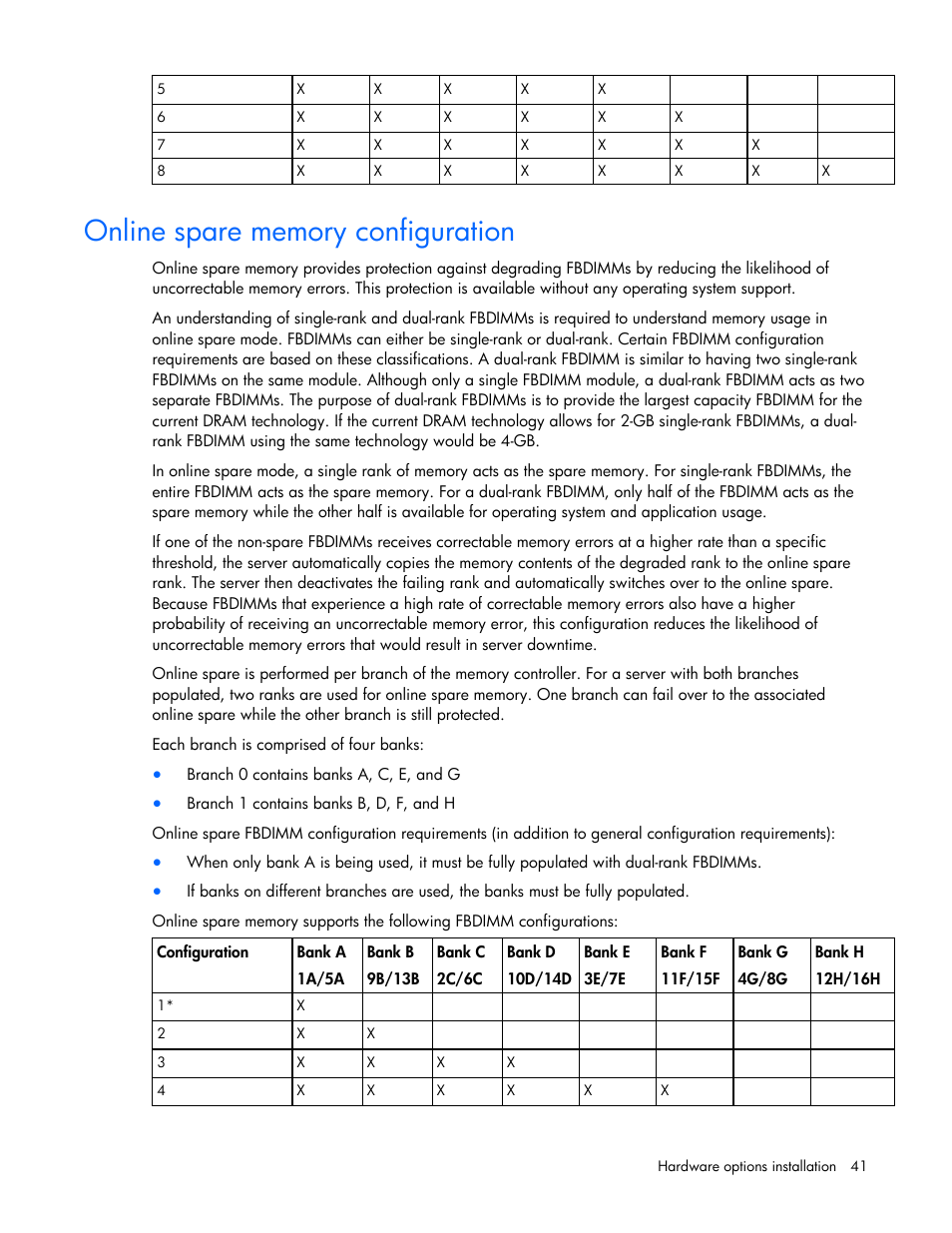 Online spare memory configuration | HP DL580 User Manual | Page 41 / 108