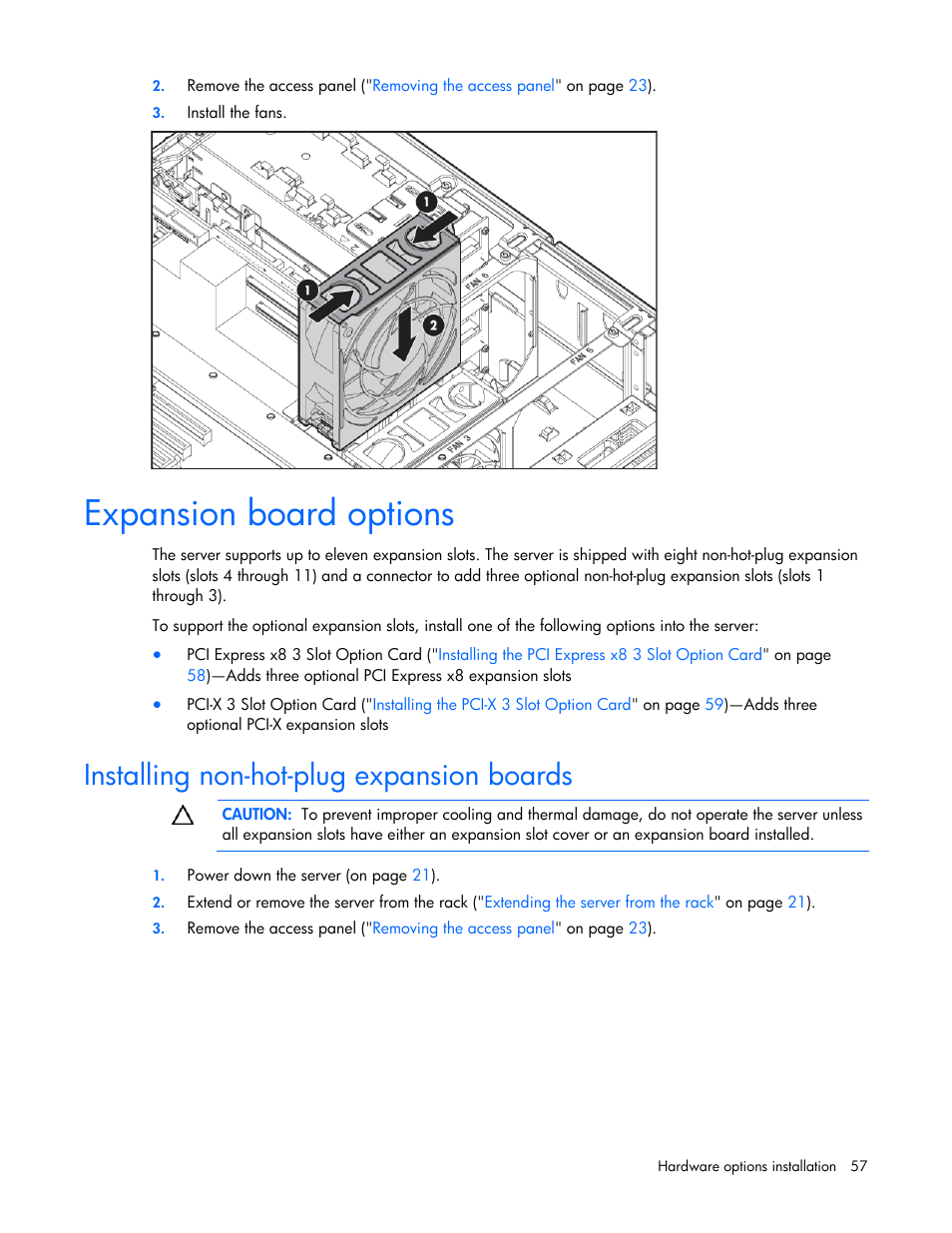 Expansion board options, Installing non-hot-plug expansion boards | HP DL580 User Manual | Page 57 / 108