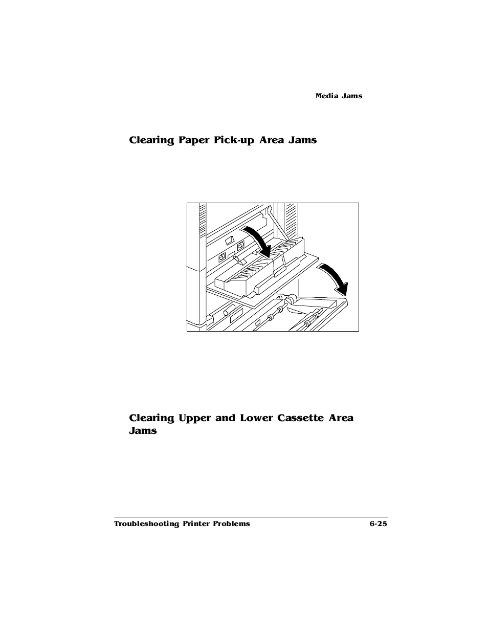 Clearing paper pick-up area jams, Clearing upper and lower cassette area jams, Ohdulqj3dshu3lfnxs$uhd-dpv | Ohdulqj8sshudqg/rzhu&dvvhwwh$uhd -dpv | HP 2425 User Manual | Page 105 / 186