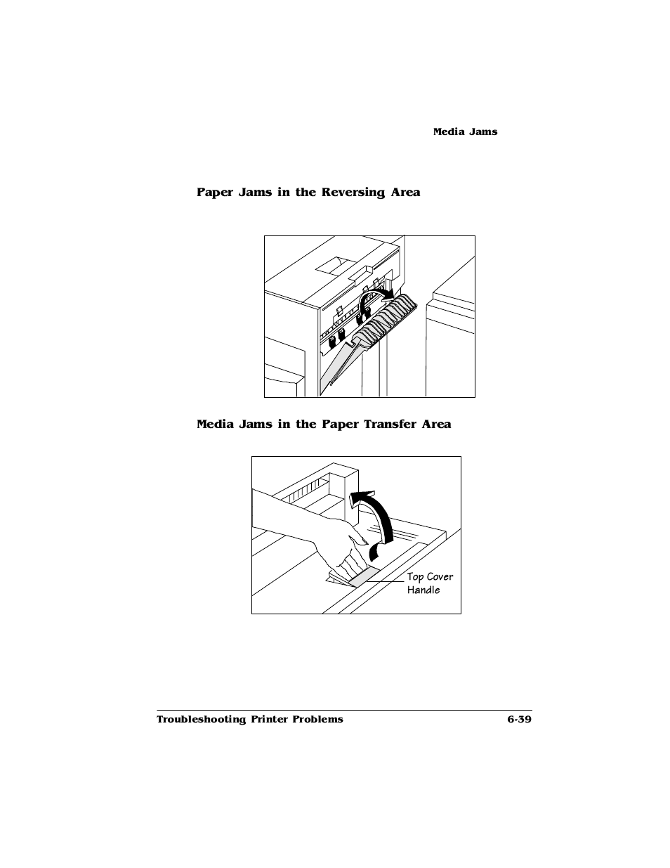 Paper jams in the reversing area, Media jams in the paper transfer area | HP 2425 User Manual | Page 119 / 186