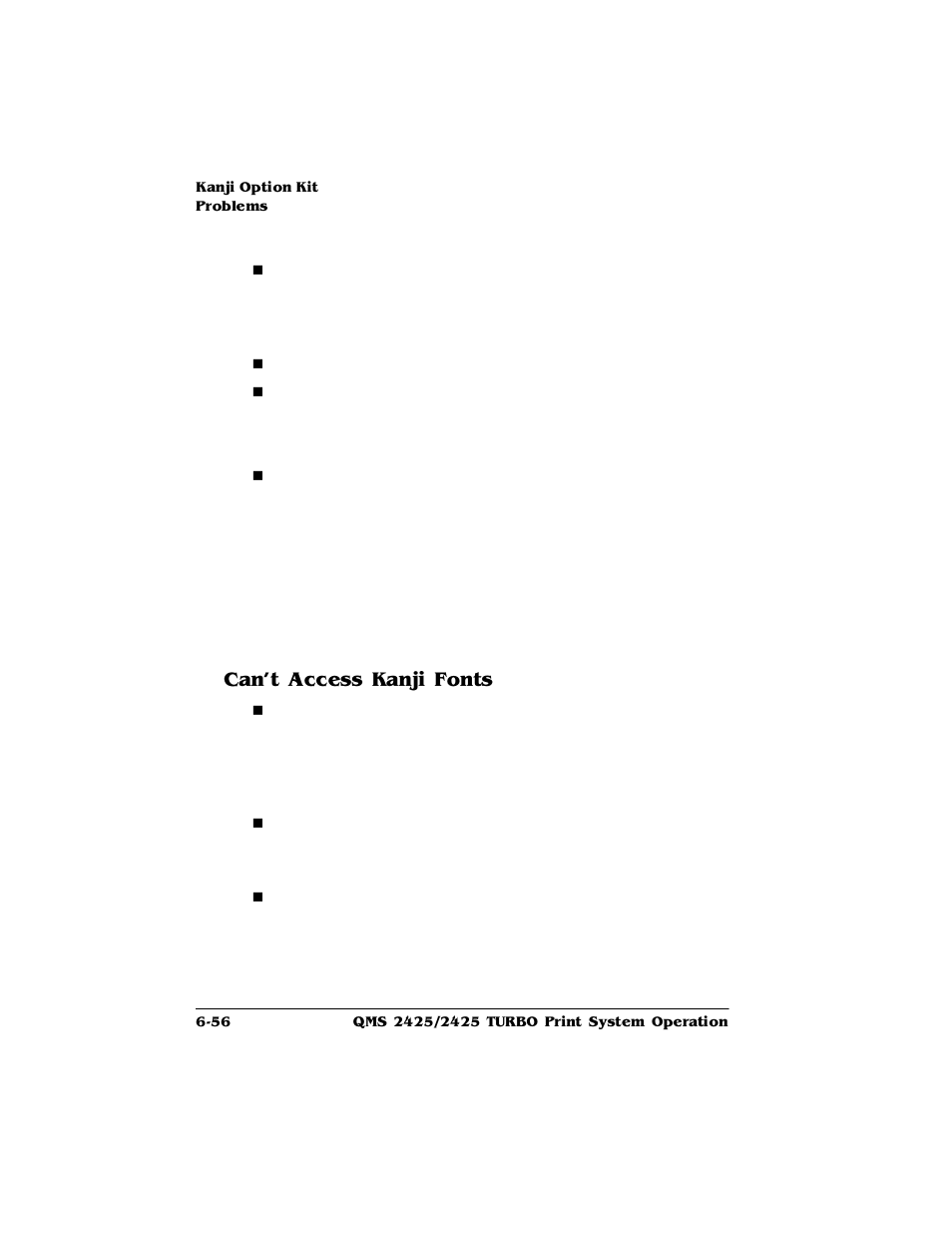 Can't access kanji fonts, Can't access kanji fonts 6-56, Dq w$ffhvv.dqml)rqwv | HP 2425 User Manual | Page 136 / 186